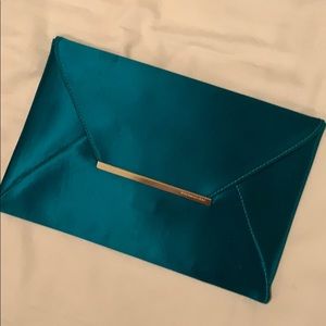 BCBGMAXAZRIA Turquoise Satin Envelope Clutch